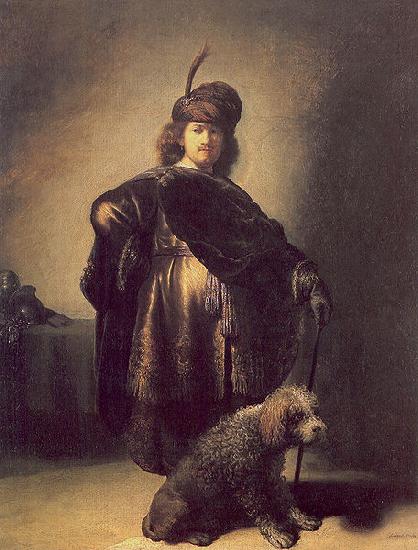 Rembrandt Peale Self portrait in oriental attire with poodle Sweden oil painting art